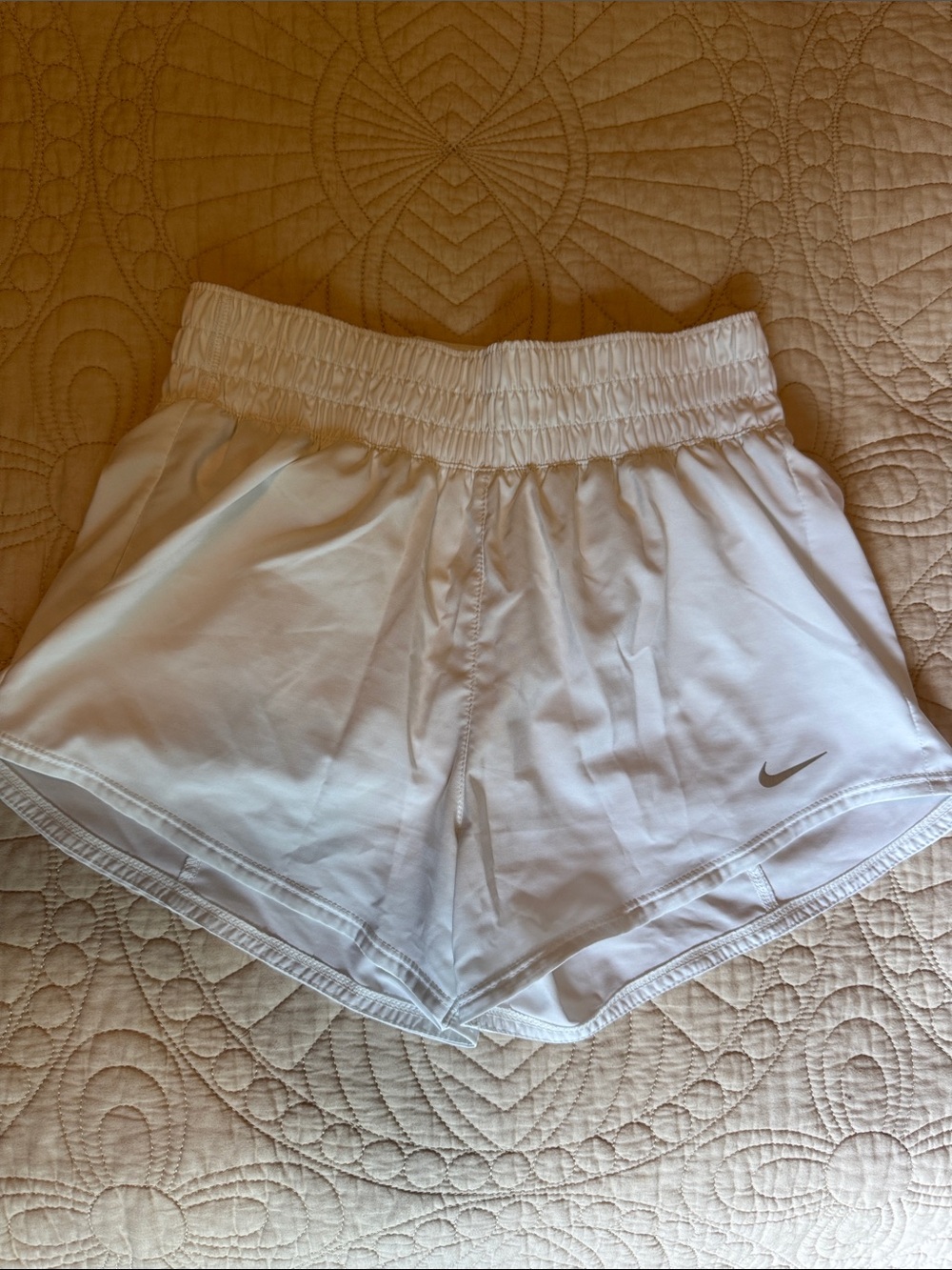 Nike Women’s White Athletic Running Shorts with Silver Swoosh